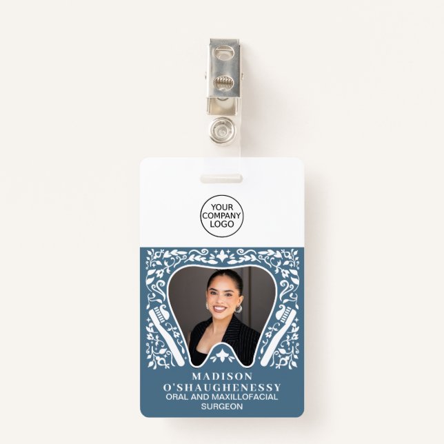 Folk Dentist logo Modern Business Photo ID Badge (Front with Clip)
