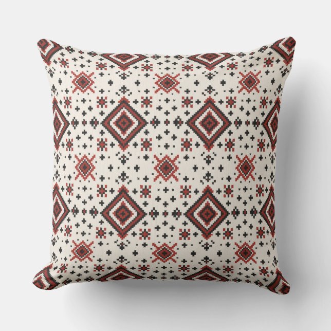 Folk Diamond Cross Stitch Seamless Pattern Cushion (Front)