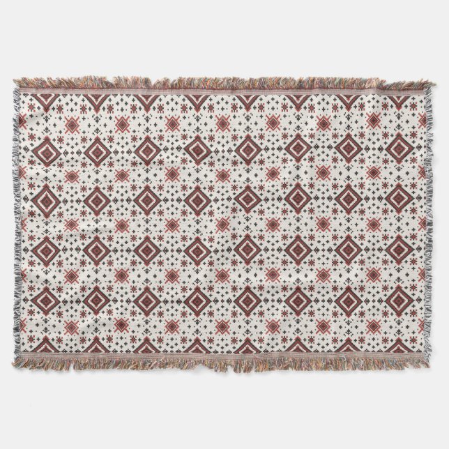 Folk Diamond Cross Stitch Seamless Pattern Throw Blanket (Front)