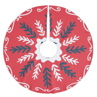 Folk Doodle Art Christmas Tile Brushed Polyester Tree Skirt