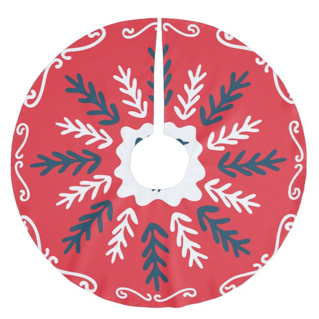 Folk Doodle Art Christmas Tile Brushed Polyester Tree Skirt (Front)