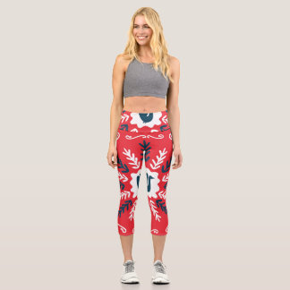 Folk Doodle Art Christmas Tile Capri Leggings