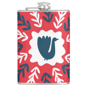 Folk Doodle Art Christmas Tile Hip Flask