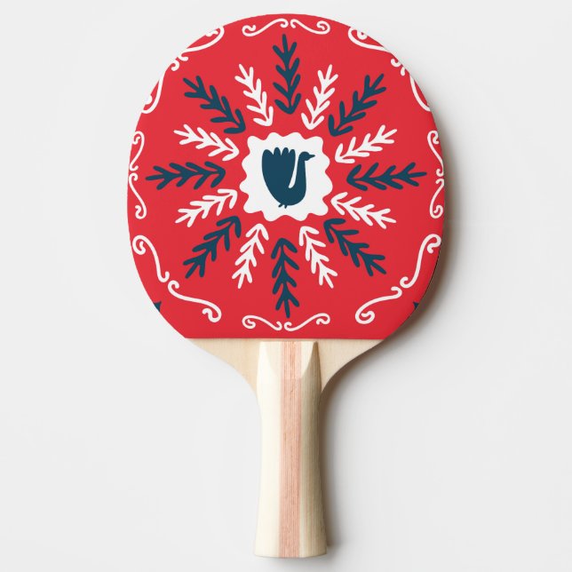 Folk Doodle Art Christmas Tile Ping Pong Paddle (Front)