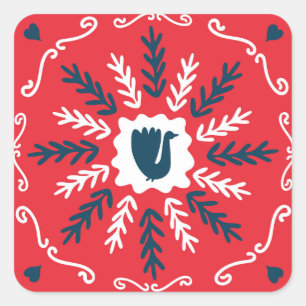 Folk Doodle Art Christmas Tile Square Sticker