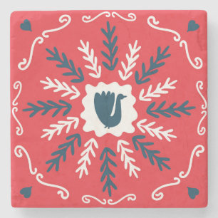 Folk Doodle Art Christmas Tile Stone Coaster