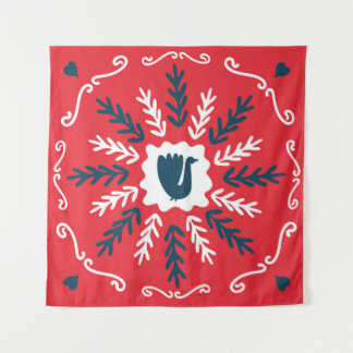 Folk Doodle Art Christmas Tile Tapestry