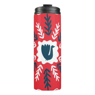 Folk Doodle Art Christmas Tile Thermal Tumbler