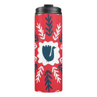 Folk Doodle Art Christmas Tile Thermal Tumbler