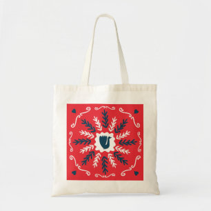 Folk Doodle Art Christmas Tile Tote Bag