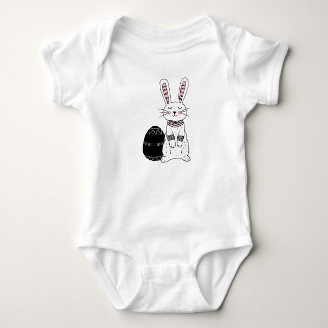 Folk Easter Bunny Rabbit Baby Bodysuit (Front)
