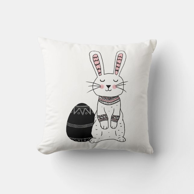Folk Easter Bunny Rabbit Throw Pillow (Front)