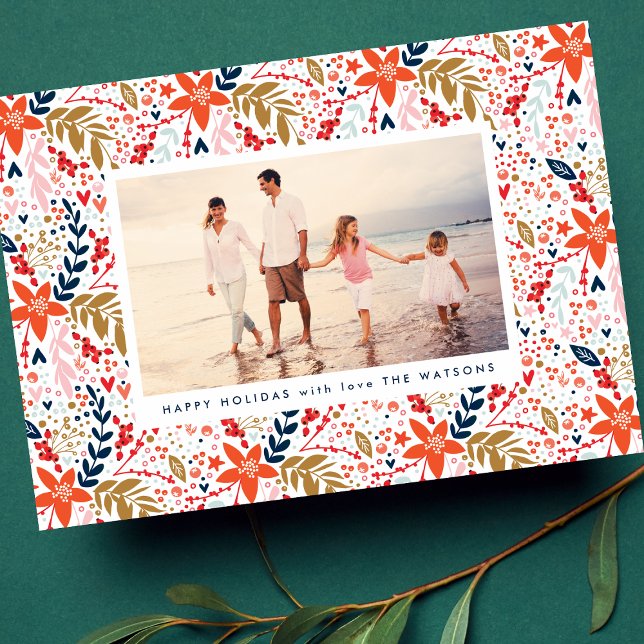 Folk Editable Christmas Floral Botanical Photo Holiday Card (Creator Uploaded)