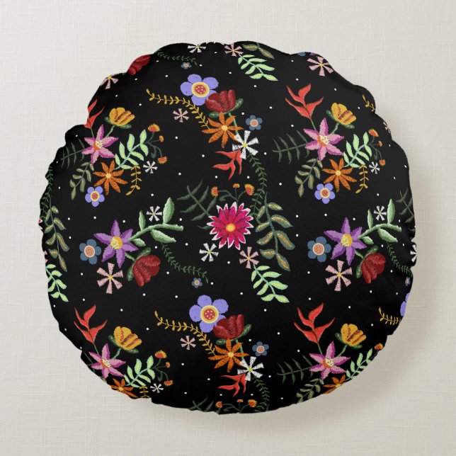 Folk embroidering round cushion (Front)