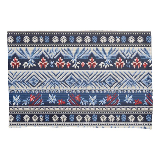 Folk Embroidery Stripe Pattern Pillowcase (Front)