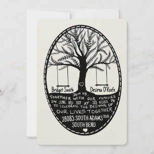 Folk Embroidery Style Drawn Wedding Invitation