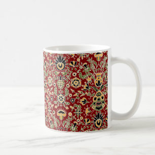 Folk Embroidery Yellow, Green, Black on Deep Red Coffee Mug