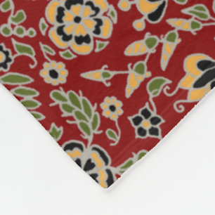 Folk Embroidery Yellow, Green, Black on Deep Red Fleece Blanket