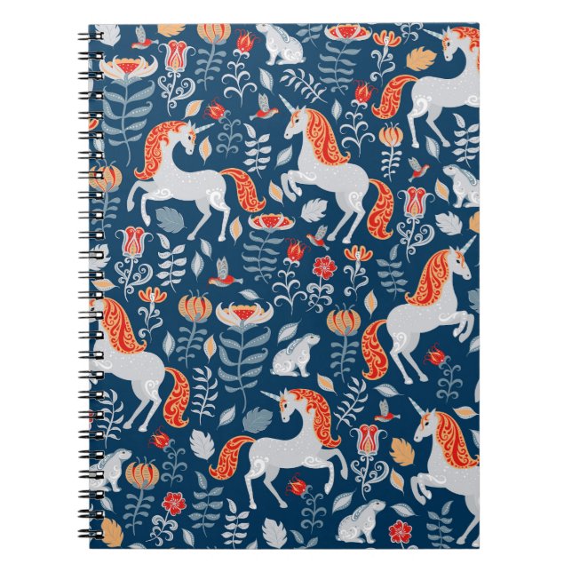 Folk Fantasy: Unicorns, Rabbits, Birds Notebook (Front)