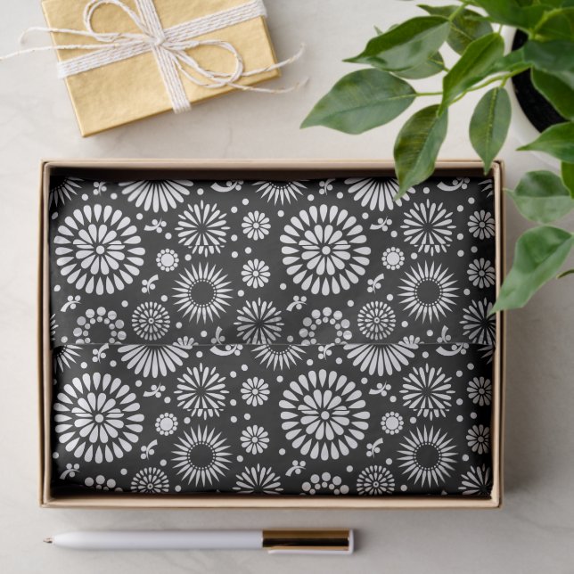 Folk Floral Black and White Sunflower Boho Chic  Tissue Paper (Gift)