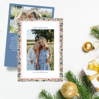 Folk Floral Border Modern Coquette Christmas Photo