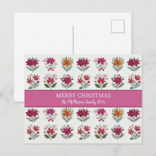 Folk Floral Christmas Holiday Postcard