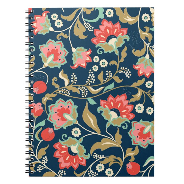Folk Floral Colourful: Hand Drawn Seamless Notebook (Front)