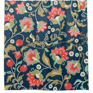 Folk Floral Colourful: Hand Drawn Seamless Shower Curtain