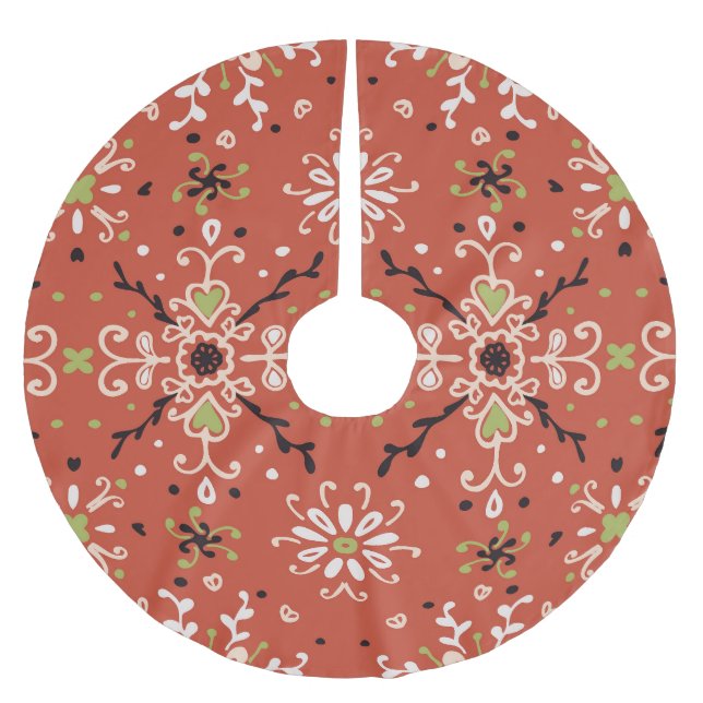 Folk Floral: Colourful Talavera Pattern. Brushed Polyester Tree Skirt (Front)