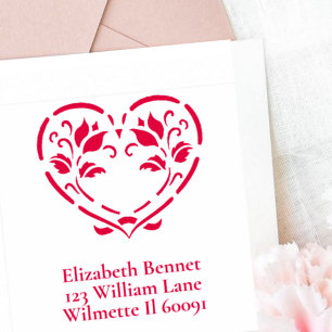 Folk Floral Heart Self-Inking Return Address  Stamp