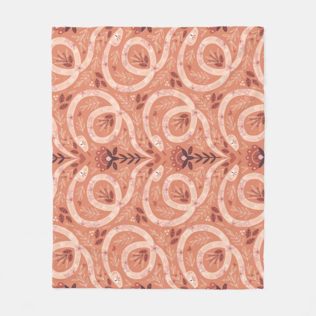 Folk Floral Snake: Symmetrical Vintage Fleece Blanket (Front)