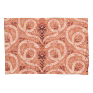 Folk Floral Snake: Symmetrical Vintage Pillowcase