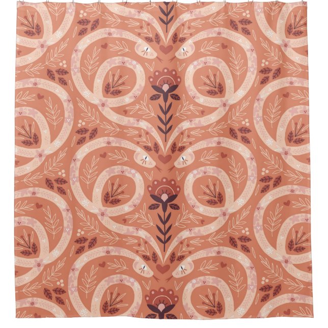 Folk Floral Snake: Symmetrical Vintage Shower Curtain (Front)