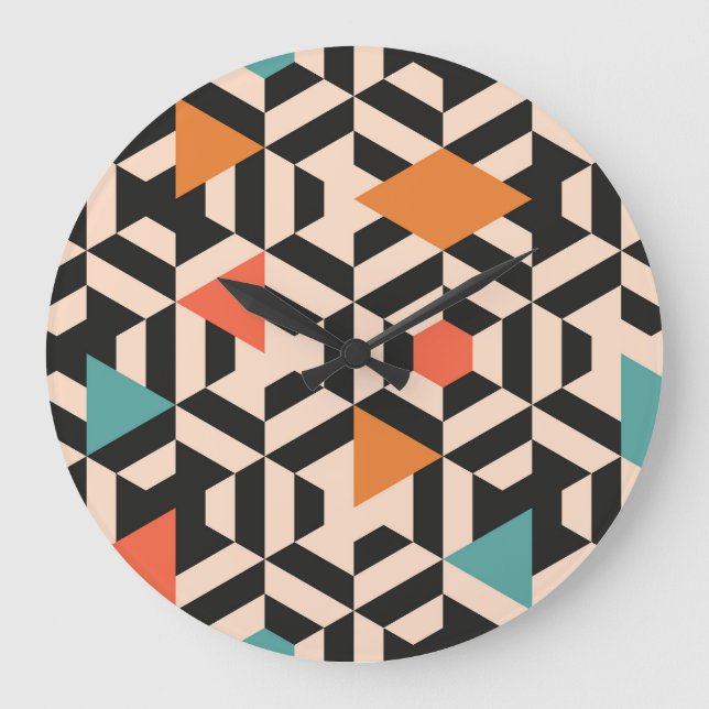 Folk Floral Symmetric Digital Gouache Large Clock (Front)