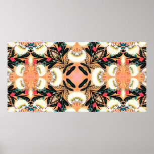 Folk floral symmetric seamless pattern hand painte poster
