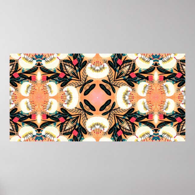 Folk floral symmetric seamless pattern hand painte poster (Front)