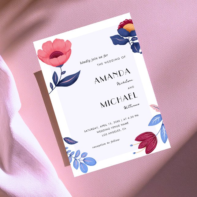 Folk Floral Vintage Botanical Colourful Wedding Invitation (Creator Uploaded)