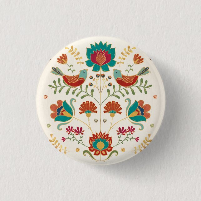 Folk Floral With Birds 3 Cm Round Badge (Front)