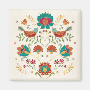 Folk Floral With Birds Magnet