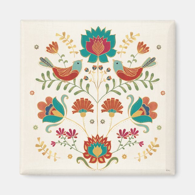 Folk Floral With Birds Magnet (Front)
