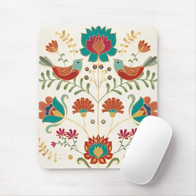 Folk Floral With Birds Mouse Mat (With Mouse)
