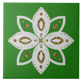 folk flower 1 green and white tile