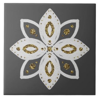 folk flower 1 grey and white tile