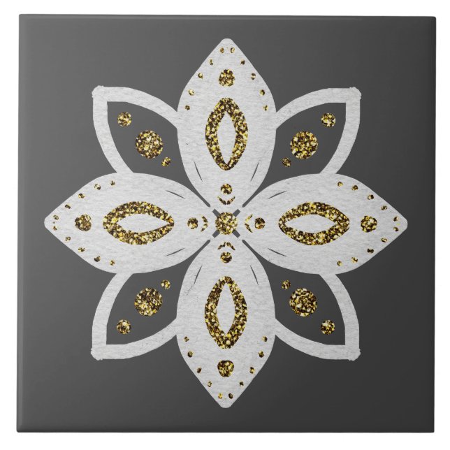 folk flower 1 grey and white tile (Front)