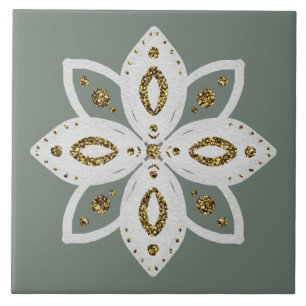 folk flower 1 lite green and white tile