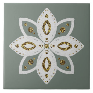 folk flower 1 lite green and white tile
