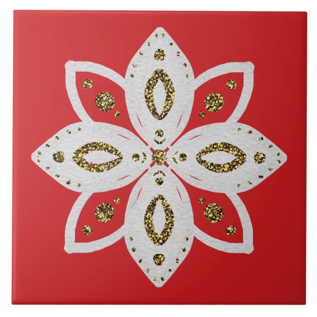 folk flower 1 lite red and white tile (Front)