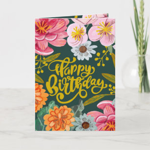 Folk flower Birthday greeting card