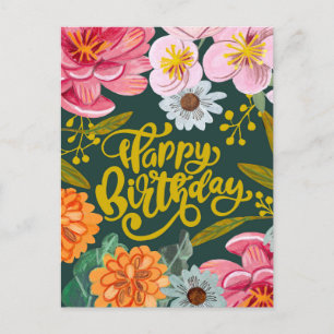 Folk flower Birthday greeting card