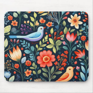 Folk Flowers and Birds Mouse Mat